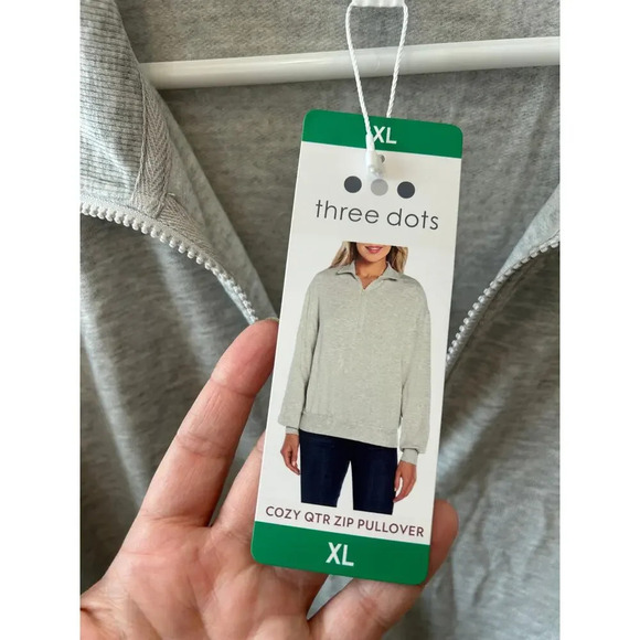 Three Dots Quarter Front Zip Pullover Collared Long Sleeve Gray Sweater Size XL - Picture 5 of 9